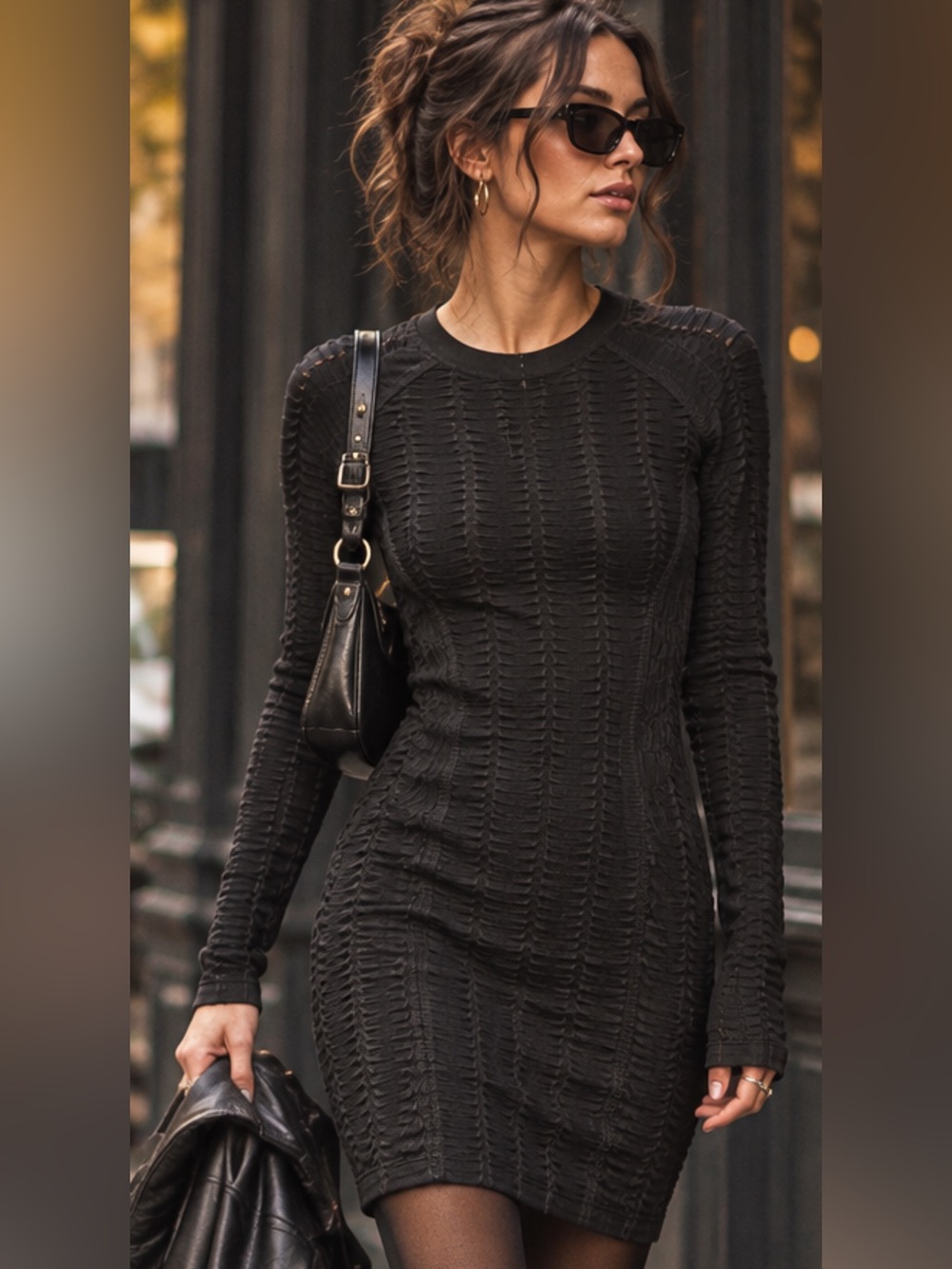 Rag & Bone Black Textured Long-Sleeve Sexy Bodycon Dress 🖤🥀